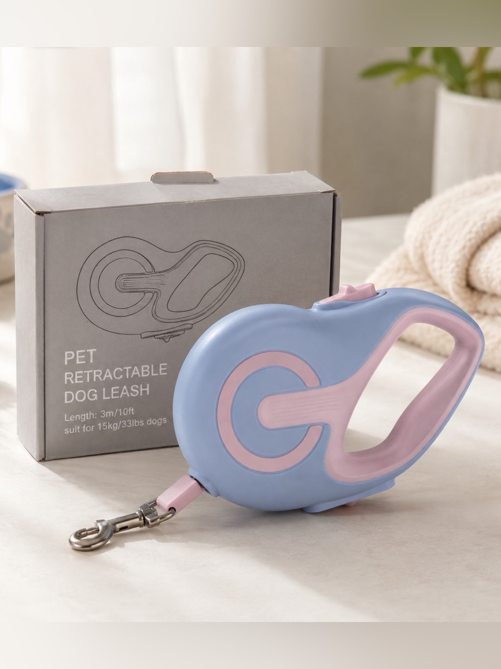Blue Pink Retractable Dog Leash 10ft 3m Up to 33lb 15kg Pet Walking Lead NEW